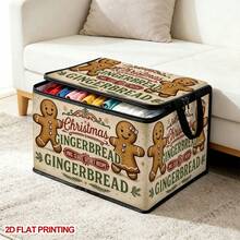 1PC Gingerbread Man Christmas Text Pattern Foldable Storage Box With Lid, 2D FLAT, Zippered Organizer For Clothes, Towels And Bedding, Perfect For Home And Closet Use, Can Be Stored Under Bed, Ideal Home Decor Storage Solution - 1 Piece - View 6