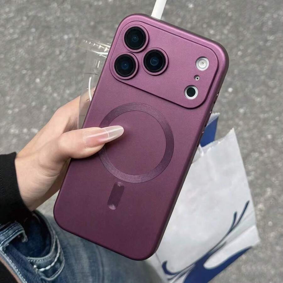 磁吸式 18 Pro Max 相容手機殼,內建相機鏡頭保護蓋,超薄軟矽膠防震保護殼,金屬光澤,相容 iPhone 17 16e 15 14 13 12 11 Pro Plus - 櫻桃紅 - 查看 1