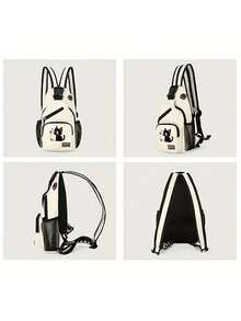 Tas Ransel Selempang Banyak Saku, Desain Motif Kucing Hitam Lucu, Tas Selempang Kasual Nilon, Daypack Travel dan Mendaki dengan Tali Ritsleting, Hadiah Sempurna - MultiWarna - View 5