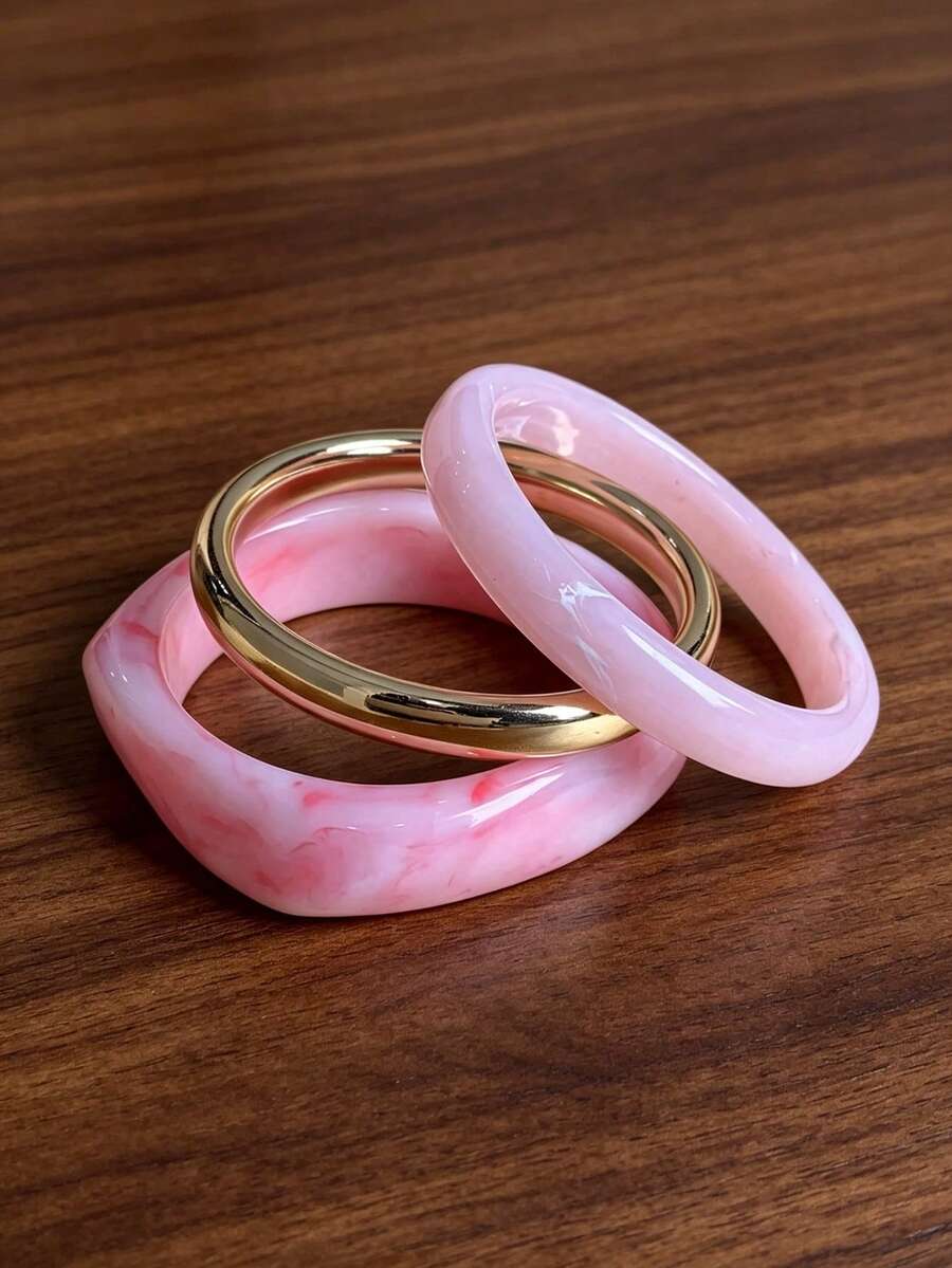 3pcs Set Fashion Vintage Bohemian Thick Multicolor Acrylic Bracelets For Women, Daily Wear, (Resin ABS Material, Please Confirm Material And Size Suitability Before Purchase) Note: Due To Lighting And Angle, There May Be Slight Color Difference Between The Actual Product And The Image - Multicolor - View 1