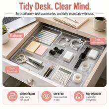 Kotak Penyimpanan Laci Plastik Transparan Besar - Nampan Pengatur Laci Kamar Mandi Akrilik - Pembagi Laci Dapur Heavy Duty untuk Peralatan Masak - Kotak Makeup Anti-Slip, Kotak Penyimpanan Meja dan Kamar Tidur - Clear - View 6