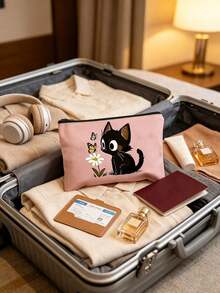 Cat Pattern Cute Handbag, Daily Toiletries Makeup Bag, Zipper Makeup Pouch, Storage Bag, Lightweight Travel Storage Bag, Small Organizer Bag, Easy To Categorize, Easy To Carry, Suitable For Daily Use, Commuting, Back To School Season, Stationery Storage, Cosmetics Storage, Perfect Daily Gift For Family And Friends - Multicolor - View 1