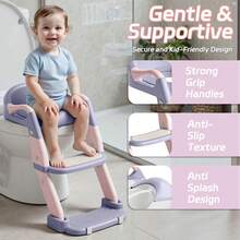 UBRAVOO 2-In-1 Toddler Potty Training Seat With Step Stool Ladder, Foldable Potty Chair With Soft Cushion & High Backrest, Adjustable Toilet Trainer - Mauve Purple - View 3