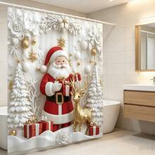 1pc Christmas Santa Claus Reindeer Christmas Tree Pattern Shower Curtain, Suitable For Bathroom Partition, Bathroom Shower Curtain Decoration, Bathroom Accessories - Santa Claus - View 12