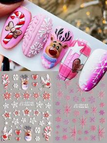 Xmas Deer Nails Stickers 5D Relief Deer Christmas Snowflake Heart Design Adhesive Cute Cartoon Elk Decal Nail Art Decor - Multicolor - View 1