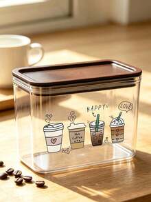 Cute Cat Coffee Pattern Transparent Sealed Coffee Storage Can, Sealed Plastic Food Can, Large Capacity, Dustproof And Moisture-Proof, Kitchen Countertop Coffee Area Storage Boxcoffee Bar Decoration, Kitchen Countertop Storage, Coffee Enthusiast Gifts - Multicolor - View 5