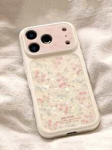 1pc Aesthetic Pink Floral Shell Pattern Phone Case, Cute Flower Anti-Drop Back Cover Compatible With Iphone 17 Pro Max 17 Pro 17 16 Pro Max 16 Pro 16 15 14 Pro Max - Pink and Blue Floral Print - View 2