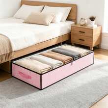 1/3-Pack Pink Striped Under-Bed Wardrobe Organizer And Storage Box, Foldable Under-Bed Storage Box, Multi-Purpose, For Storing Blankets, Skirts, Quilts, Pillows, Clothes And Other Items Under The Bed, Saving Space. - Pink Striped Bed - View 5