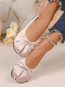 Women's New Split Toe Bow Flat Ballet Shoes Gold Foil Elegant Vacation Avant-Garde - Pink - View 2