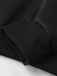 Men's Contrast Color Fleece Collar Polo Sweatshirt, Solid Color Button Placket Long Sleeve Drop Shoulder Casual Pullover Streetwear Top - Black - View 9