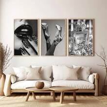 Set Of 3 Framed Canvas Wall Art, Black And White Canvas Posters, High Heels, Lips, And Perfume Prints, Ready To Hang, Home Decor Fashion Wall Art, Perfect Gift For Any Space - Multicolor - View 7