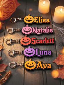 Custom 3D Layered Acrylic Pumpkin Keychain, Personalized Name Halloween Gothic Backpack Pendant, Holiday Gift For Students & Friends - Multicolor - View 4