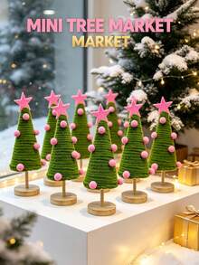 Mini Desktop Christmas Tree Decor, Compact Size Doesn't Take Up Much Space, Exquisite And Beautiful Design. Suitable For Placement On Desks, Counters And Other Locations, Can Be Used As Daily Home Decor Accent Or For Christmas Party Scene Decoration, Easily Creating A Warm And Festive Atmosphere. - Multicolor - View 3