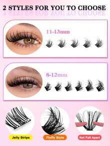 Mixed Style Self-Adhesive False Eyelash Clusters, Fluffy Type, 8-16mm Mixed Length, Fluffy Single Eyelash, Self-Adhesive DIY False Eyelash Extension, Cluster False Eyelashes, Natural Long D-Curl Eyelash Clusters, False Eyelashes - D - View 9