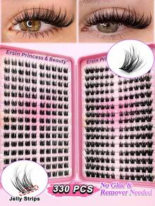 Mixed Style Self-Adhesive False Eyelash Clusters, Fluffy Type, 8-16mm Mixed Length, Fluffy Single Eyelash, Self-Adhesive DIY False Eyelash Extension, Cluster False Eyelashes, Natural Long D-Curl Eyelash Clusters, False Eyelashes - D - View 1