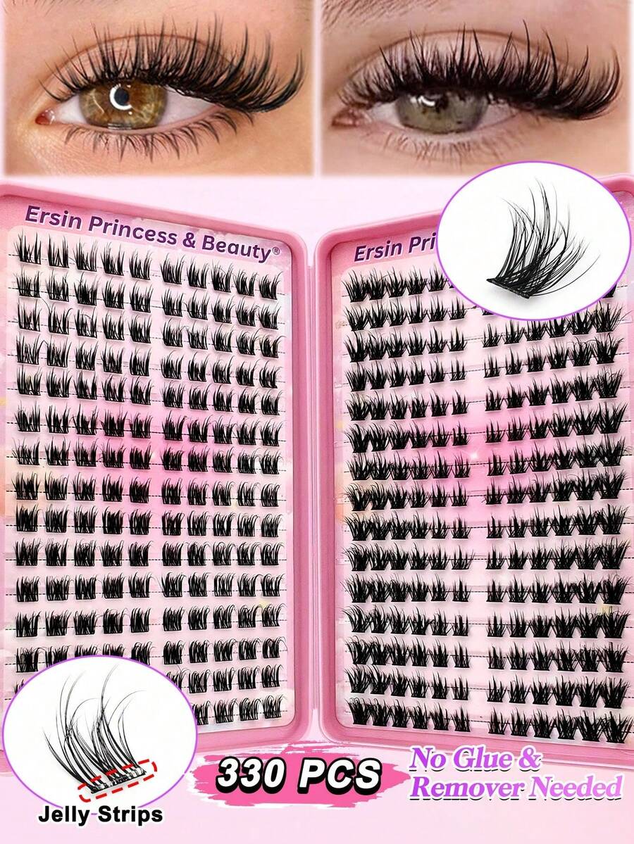 Mixed Style Self-Adhesive False Eyelash Clusters, Fluffy Type, 8-16mm Mixed Length, Fluffy Single Eyelash, Self-Adhesive DIY False Eyelash Extension, Cluster False Eyelashes, Natural Long D-Curl Eyelash Clusters, False Eyelashes - D - View 1