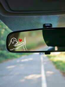 Puppy High Five Car Rearview Mirror Sticker, Simple Line Art Heart Pet Dog Car Interior Decor Sticker, Personalized Car Window Decal - A - View 6
