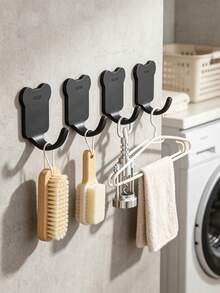 5Pcs User‑Friendly Stainless Steel Adhesive Hooks, Cute Minimalist Style Silver Bear Shape Brushed Finish Self‑Stick Wall Hanger For Entryway Closet Bathroom Key Bag Organizer - Multicolor - View 8