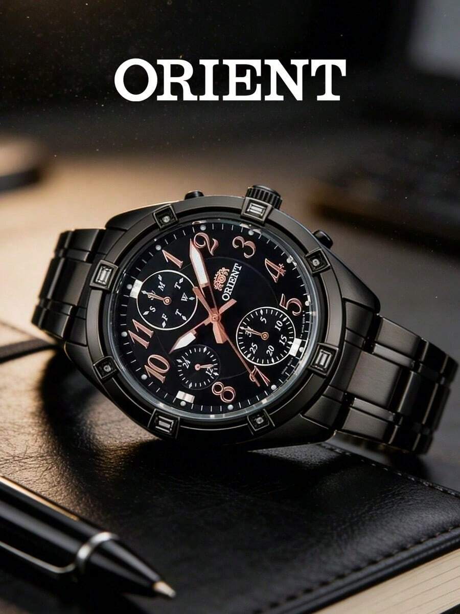 Orient Women's Black‑Ion‑Plated Multi‑Function Quartz Watch Bold Numeral Black Dial Calendar‑Week Display All‑Black Bracelet Rugged Sport‑Business Watch - Black - View 1