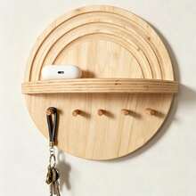 Round Wooden Key Holder Shelf, Nordic Style Entryway Storage Rack With Hooks, Bedroom Kitchen Bathroom Universal Room Decor, Multi-Functional Wall-Mounted Storage Rack, Minimalist Home Wall Decoration - View 8
