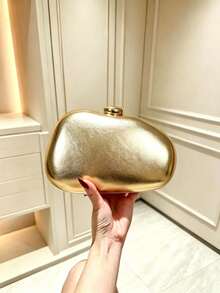 Women's Gold Evening Clutch, Asymmetrical Cloud-Shaped Hard Shell Wallet, Minimalist Style, Suitable For Weddings, Proms And Formal Occasions - Gold - View 3