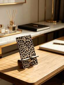 Wooden Leopard Print Phone Stand, Convenient Phone Charging Accessory, Adjustable And Expandable Multi-Function Stand, Detachable, Easy To Install, Dual Height Adjustable, Suitable For All Phone Models, Portable Stand, Suitable For Office, Study, Travel, Leisure, Birthday Gift, Family, Friends, Perfect For Lazy Movie Watching, Live Streaming In Dorm, Women's Gift - A - View 4
