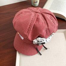 Cute Polka Dot Puppy Plaid Beret Hat For Women, Spring/Summer Thin Style, Face-Slimming Octagonal Painter Hat, Large Head Circumference - Multicolor - View 3