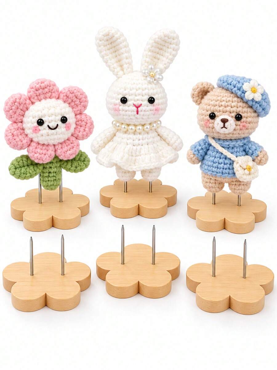 8/4/2/1 Positive Energy Crochet Display Stand - Adjustable Wooden Baby Base Crochet Shelf - Combined Baby Display Stand Decorative Shelf Positive Energy Turtle Crochet / Potato Crochet / Popcorn Crochet - Home Decoration, Room Decoration - Flower Shape - View 1