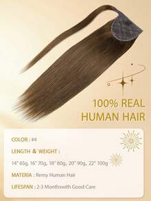 JIAMEISI Remy Human Hair Ponytail Extensions, Color #4 Medium Brown, Seamless Wrap Around Ponytail, Silky Straight Clip-In Hair Ponytail For Women - S4 - View 6