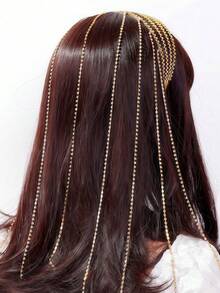 1pc New Women's Fashionable Dstudded Tassel Headband, Temperament Multi-Layer Chain Headband Personalized Hair Chain Headband Hair Accessories ﻿ - Multicolor - View 4