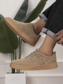 Men's Low-Top Lace-Up Sports Skate Shoes, Solid Color Upper, TPR Sole, Casual Shoes For Outdoor Wear - Khaki - View 5