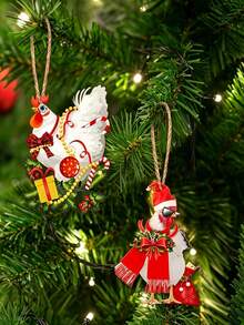 1 Set Chicken-Shaped Christmas Hanging Decorations, Suitable For Decorating Christmas Trees, Porches And Railings, Creating A Festive Party Atmosphere, Adding Creative Flair To Holiday Gifts, Or Enhancing Home Window Displays And Holiday Theme Decor - A - View 7