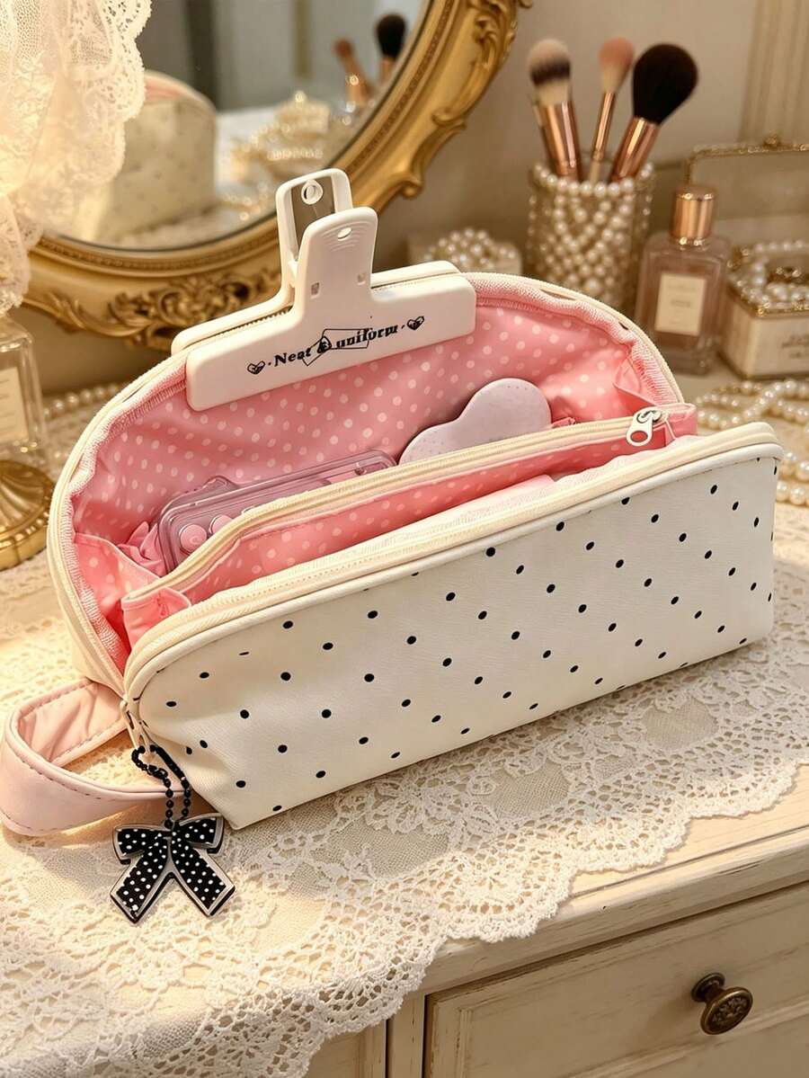 1pc Cute Polka Dot Storage Bag, With Soft Polka Dot Design, Suitable For Students. It Is A Pencil Case For Girls With High Appearance Standards And An Elegant Style. - Multicolor - View 1