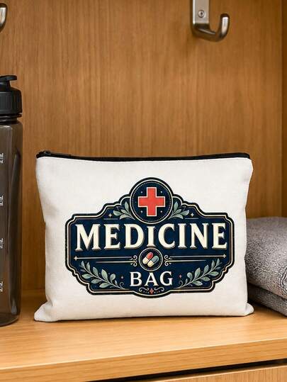 Vintage Medicine Bag, Vintage MEDICINE BAG Pattern Decoration, Medicine Storage Bag - Multi-Functional, Lightweight, Portable Makeup Bag, Travel Essential Storage Bag With Zipper, Portable Work Travel And Home Organization Bag, Suitable For Medical Personnel And Office Staff, Multi-Functional Travel Business Trip Bag For Daily Use, Halloween Gift, Women's Birthday Gift