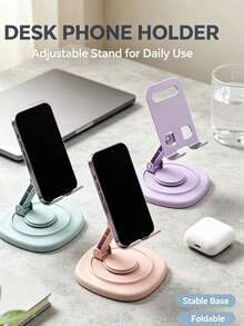 2pcs 360° Rotatable Aluminum Alloy Adjustable Tablet Stand, 360° Rotatable Foldable Tablet Holder, Universal Smartphone Tablet Desktop Stand, Multi-Angle Silicone Non-Slip Base Foldable Desktop Stand, Back To School Supplies - Multicolor - View 2