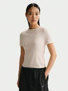 Nike Women's AS W NSW SS BURNOUT LOGO TOP Short Sleeve Knit Collarless T-Shirt TIO1517-103 - Beige - View 1