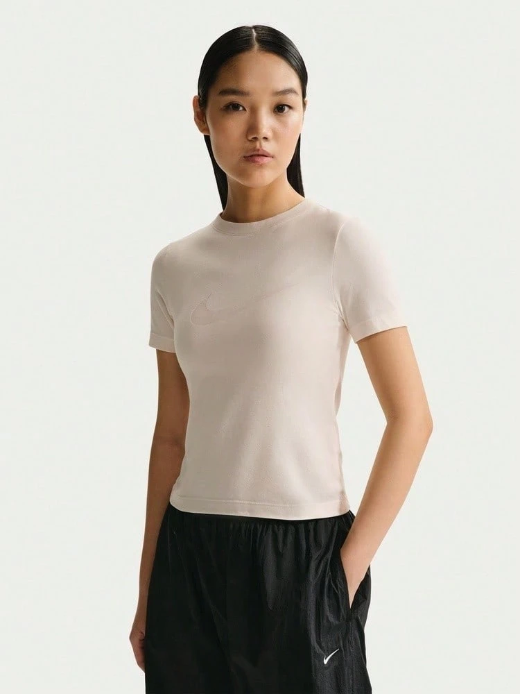 Nike Women's AS W NSW SS BURNOUT LOGO TOP Short Sleeve Knit Collarless T-Shirt TIO1517-103 - Beige - View 1