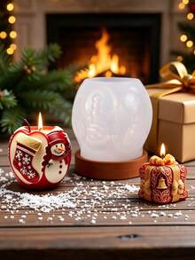 1pc Christmas 3D Aromatherapy Candle Silicone Mold, Santa Claus Cupcake Gift Box Angel Reindeer Apple Snowman Shape, DIY Aromatherapy Plaster Holiday Decor Silicone Mold Easy Release - Transparent - View 5