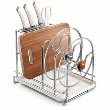 1pc/Pot Lid Storage Rack, Cutting Board Organizer, Suitable For Baking Tray, Cutting Board Holder, Kitchen Knife Rack, Chef Knife, Cutting Board, Pot Lid Multifunctional Countertop Storage Rack - Silver - View 8