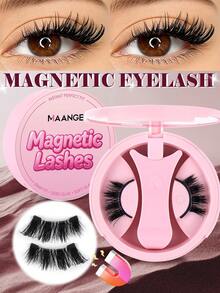 MAANGE 1 Pair Magnetic Eyelashes - Half-Length, Comes With Applicator, Cat Eye Lashes, Extend Eye Tail, Enlarge Eyes, Natural Lashes, Create Exquisite Makeup, No Glue Needed, Pink Packaging, Built-In Mirror, Portable, Suitable For Daily Use, Half Eye Lashes, Strip Lashes, False Eyelashes, Eyelashes - Black - View 11