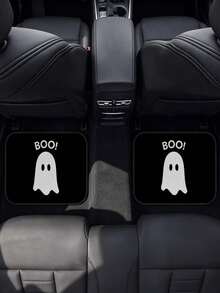 4pcs Non-Slip Polyester Car Floor Mats - Happy Halloween BOO Ghost Spooky Design - Universal Fit For Sedans SUVs - Interior Protection Accessories - A - View 4