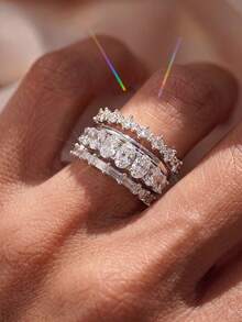 4pcs Luxury Shiny Geometric Square Rings, Elegant Ladies' Rings For Dating, Party, Anniversary, Precious Jewelry Gift - Four Sets Of Rings - View 2