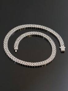 Hip Hop Full Rhinestone Arrow Cuban Chain Necklace & Bracelet Set Men's Fishbone Chain Cool Party Jewelry - Fishbone Cuban Link Chain - View 16
