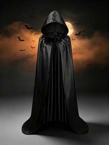 ZUAY 1PC Unisex Adult Grim Reaper Hooded Cloak, Halloween Witch Long Cape, Cosplay Costume Prop For Carnival Rave Festival Party - Black - View 4