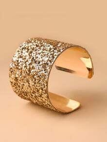 1pc Women's Champagne Wide Open Cuff Bracelet, Glitter Design, Eye-Catching Personalized Accessory, Suitable For Evening Party Looks - Champagne - View 3