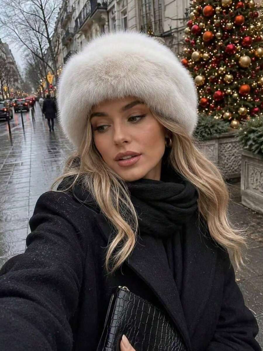 Women's Faux Fur Bucket Hat, Thick Warm Plush Hat For Winter, Windproof And Snow-Resistant Cold Weather Hat - D - View 1