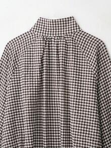 CAREE Women's Autumn/Winter Red Small Plaid Short Jacket, Notch Collar, Dropped Shoulder, Button Front Closure - Multicolor - View 7