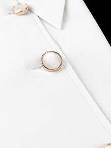Plus Size White Midi Dress Bow Tie Collar Short Sleeve Button Front Pleated Hem With Belt Elegant Church Office Work Wear - White - View 7