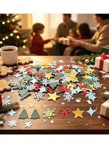 100pcs/Pack Christmas Iridescent Star Confetti, Party Decoration Confetti, Star Snowflake Tree-Shaped Paper Confetti, Holiday Atmosphere Supplies, Tabletop Decoration Confetti, Suitable For Christmas Atmosphere Decoration - Multiple Styles - View 1