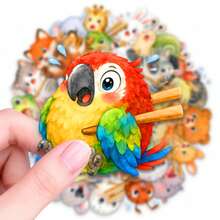 50pcs Fun Animal Chopstick Clip Doodle PET Stickers, Diverse Designs, Enhance Thinking And Creative Action Ability, Art Supplies, Children's Sticker Toys - Multicolor - View 6